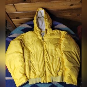 Ralph Lauren Polo Jeans Puffer Jacket Women's Large Yellow Faux Fur Hooded Down
